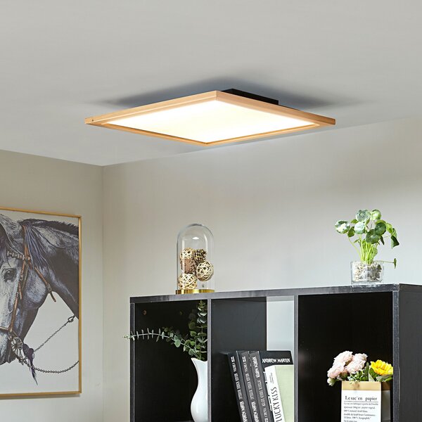 Lucande LED φωτιστικό οροφής Joren, 52 cm, ξύλο, CCT, τηλεχειριστήριο, ρυθμιζόμενος, Ξύλου, Σαλόνι / τραπεζαρία, Ξύλο, Εξοχική κατοικία / Ρουστίκ