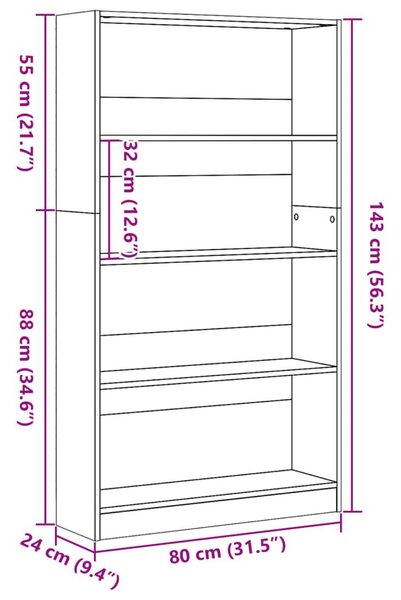 Βιβλιοθήκη Sonoma Δρυς 80x24x143 εκ. από Επεξεργασμένο Ξύλο - Καφέ