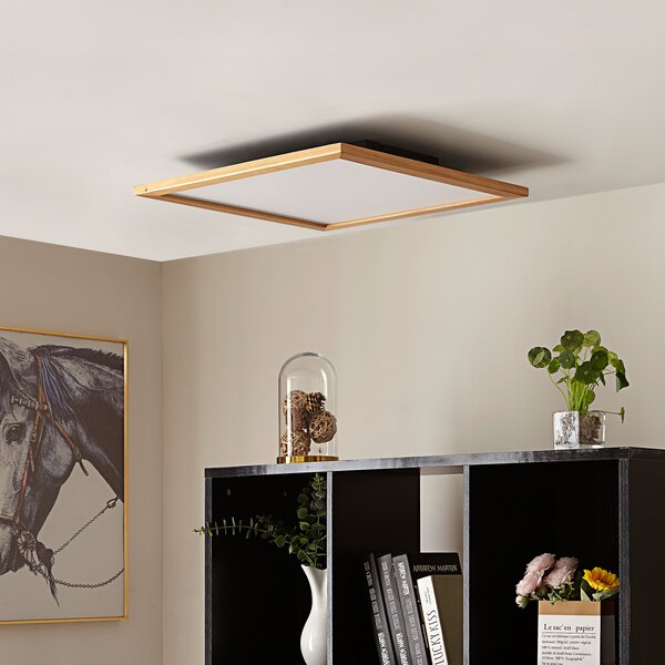 Lucande LED φωτιστικό οροφής Joren, 52 cm, ξύλο, CCT, τηλεχειριστήριο, ρυθμιζόμενος, Ξύλου, Σαλόνι / τραπεζαρία, Ξύλο, Εξοχική κατοικία / Ρουστίκ