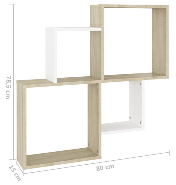 VidaXL Ράφι Κύβος Τοίχου Λευκό/Sonoma Δρυς 80x15x78,5 εκ. Επεξ. Ξύλο