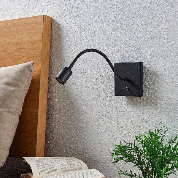Lindby LED φωτιστικό τοίχου Mayar, 2 τεμάχια, μαύρο, ανάγνωσης, 11 cm, Μαύρο, υπνοδωμάτιο, Μέταλλο, σύγχρονο