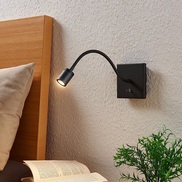 Lindby LED φωτιστικό τοίχου Mayar, 2 τεμάχια, μαύρο, ανάγνωσης, 11 cm, Μαύρο, υπνοδωμάτιο, Μέταλλο, σύγχρονο