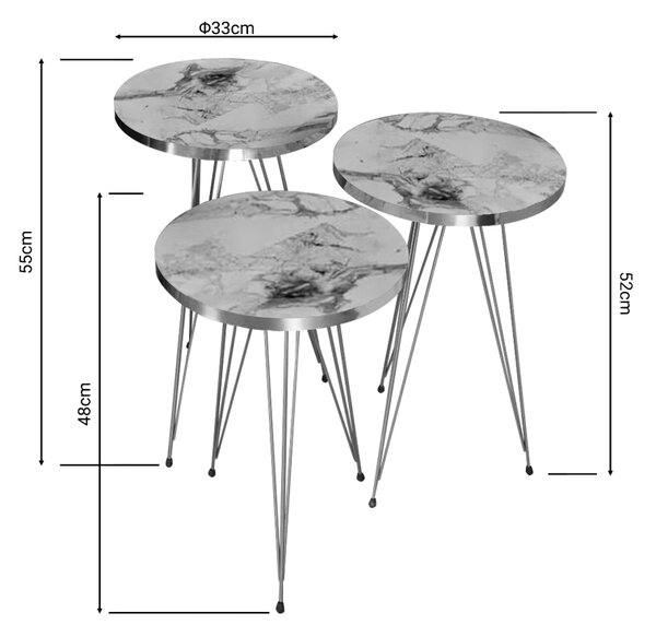 Βοηθητικά τραπέζια Wakmi pakoworld σετ 3τεμ λευκό μπεζ μαρμάρου μελαμίνης-χρυσό μέταλλο