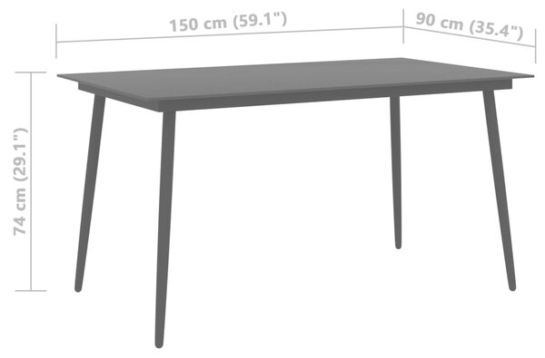 VidaXL Τραπεζαρία Κήπου Μαύρη 150 x 90 x 74 εκ. από Ατσάλι / Γυαλί