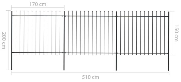 VidaXL Κάγκελα Περίφραξης με Λόγχες Μαύρα 5,1 x 1,5 μ. από Χάλυβα