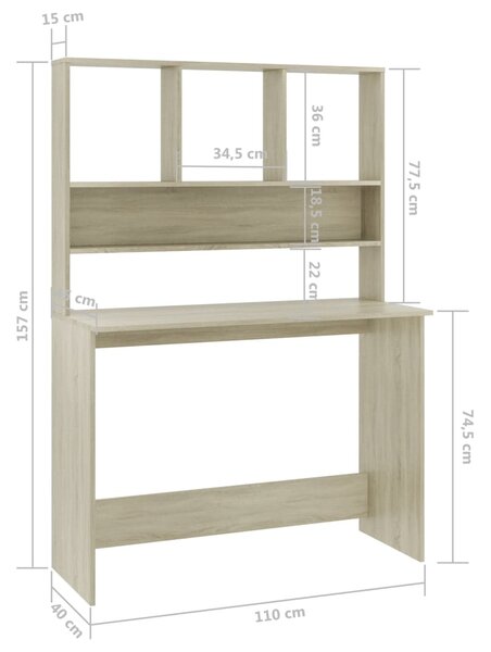 VidaXL Γραφείο με Ράφια Sonoma Δρυς 110x45x157 εκ. από Μοριοσανίδα