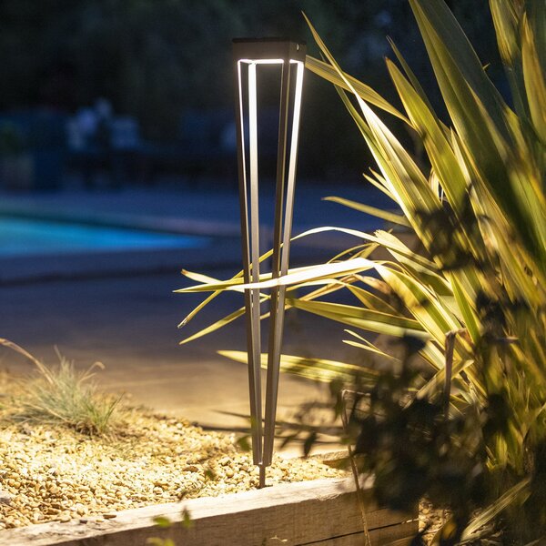 Les Jardins LED ηλιακός φακός Tinka, γκρι, 90 cm, ακίδα εδάφους, ρυθμιζόμενος, Γκρι, Μέταλλο, Υπαίθριος προβολέας / ακίδα εδάφους