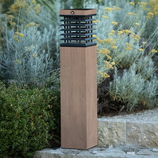 Les Jardins LED ηλιακό φωτιστικό μονοπατιών Tekura, γκρι, ξύλο, 75 cm, ρυθμιζόμενος, Ξύλου, Ξύλο, Εξωτερικό κολωνάκι / μονοπάτι