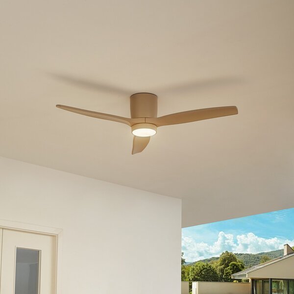 Lucande Ανεμιστήρας οροφής LED Sorin, μπεζ, DC, αθόρυβος, IP44, Μπεζ, Σαλόνι / τραπεζαρία, Μέταλλο, σύγχρονο