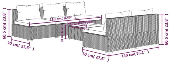 VidaXL Σαλόνι Κήπου Σετ 6 Τεμαχίων Καφέ Συνθετικό Ρατάν με Μαξιλάρια