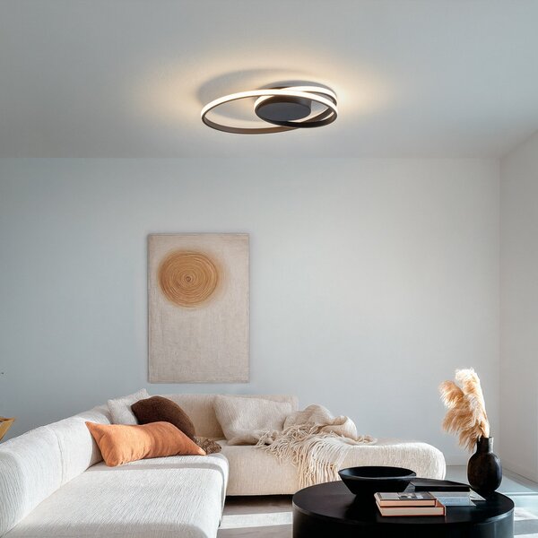 Lindby Φωτιστικό οροφής LED Youna, μαύρο, αλουμίνιο, 39 cm, με δυνατότητα, ρυθμιζόμενος, Μαύρο, Σαλόνι / τραπεζαρία, Μέταλλο, σύγχρονο