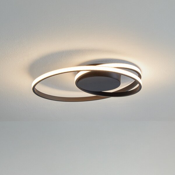 Lindby Φωτιστικό οροφής LED Youna, μαύρο, αλουμίνιο, 39 cm, με δυνατότητα, ρυθμιζόμενος, Μαύρο, Σαλόνι / τραπεζαρία, Μέταλλο, σύγχρονο