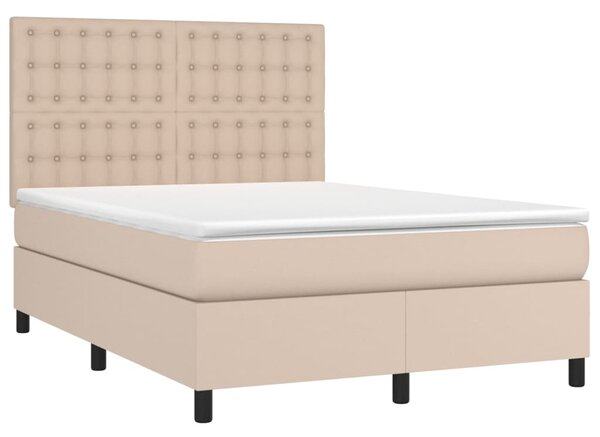 VidaXL Κρεβάτι Boxspring με Στρώμα Καπουτσίνο 140x190εκ.από Συνθ.Δέρμα