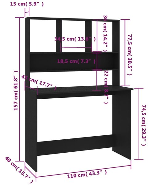 VidaXL Γραφείο με Ράφια Μαύρο 110 x 45 x 157 εκ. από Μοριοσανίδα
