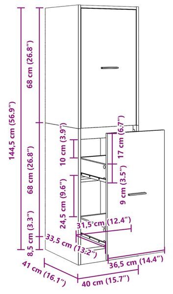 Συρταριέρα Γενικής Χρήσης Καφέ Δρυς 40x41x144,5 εκ. Επεξ. Ξύλο - Καφέ