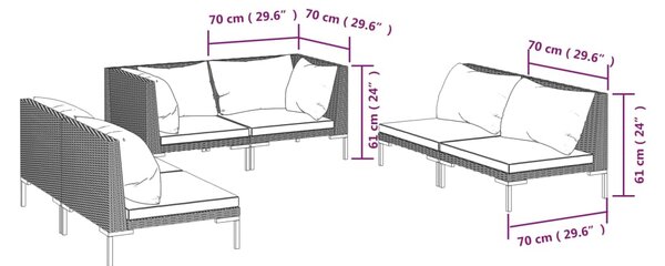 VidaXL Σαλόνι Κήπου 6 τεμ. Σκούρο Γκρι Συνθετ. Ρατάν με Μαξιλάρια
