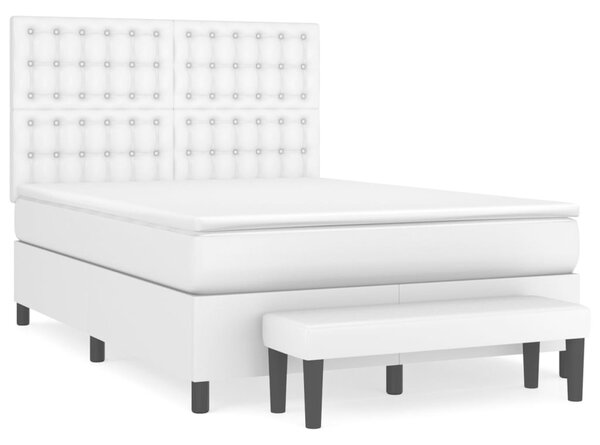 VidaXL Κρεβάτι Boxspring με Στρώμα Λευκό 140x190εκ.από Συνθετικό Δέρμα