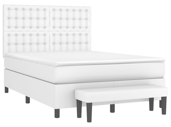 VidaXL Κρεβάτι Boxspring με Στρώμα Λευκό 140x190εκ.από Συνθετικό Δέρμα