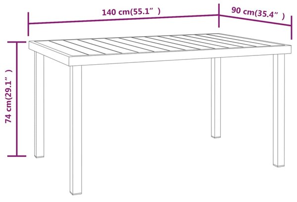 VidaXL Τραπέζι Κήπου Μαύρο 140 x 90 x 74 εκ. από Αλουμίνιο και WPC