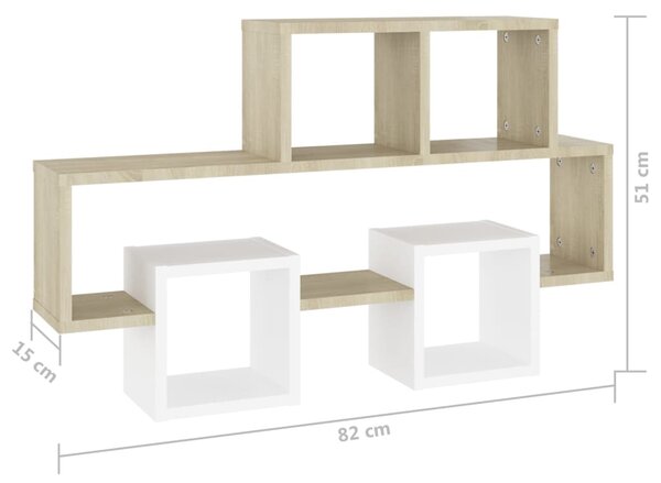 VidaXL Ράφι Τοίχου Σχήμα Αυτοκιν. Λευκό/Δρυς 82x15x51 εκ. Επεξ. Ξύλο