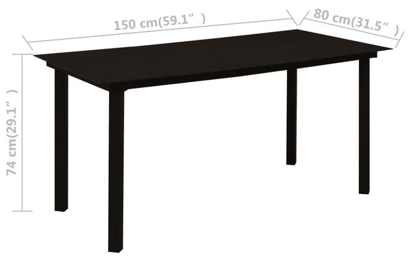 VidaXL Τραπεζαρία Κήπου Μαύρη 150 x 80 x 74 εκ. από Ατσάλι / Γυαλί