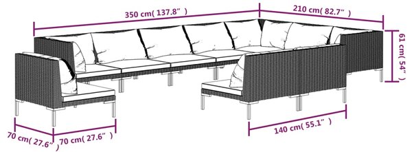 VidaXL Σαλόνι Κήπου 10 τεμ. Σκούρο Γκρι Συνθετ. Ρατάν με Μαξιλάρια