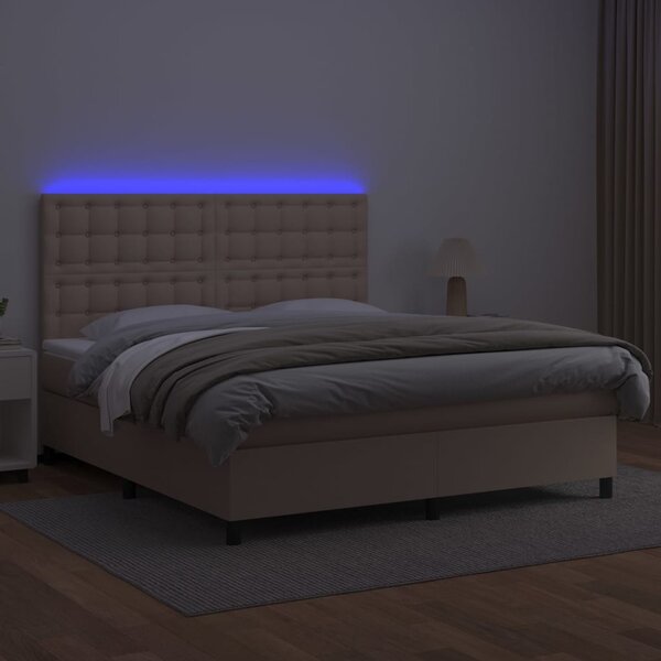 VidaXL Κρεβάτι Boxspring Στρώμα&LED Καπουτσίνο 160x200 εκ. Συνθ. Δέρμα