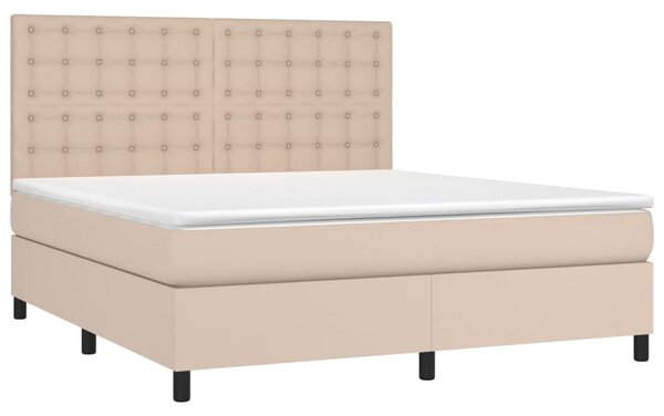 VidaXL Κρεβάτι Boxspring Στρώμα&LED Καπουτσίνο 160x200 εκ. Συνθ. Δέρμα