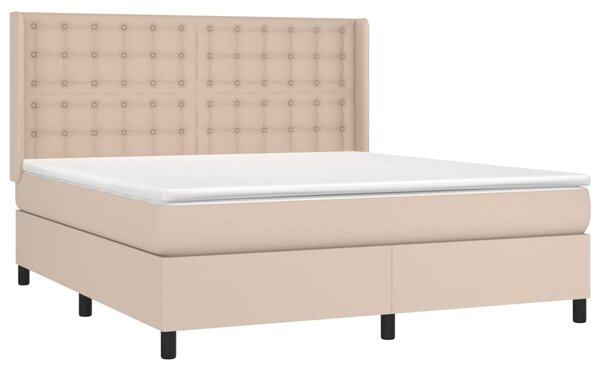 VidaXL Κρεβάτι Boxspring Στρώμα&LED Καπουτσίνο 160x200 εκ. Συνθ. Δέρμα