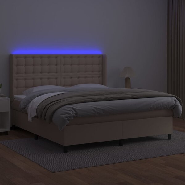 VidaXL Κρεβάτι Boxspring Στρώμα&LED Καπουτσίνο 160x200 εκ. Συνθ. Δέρμα