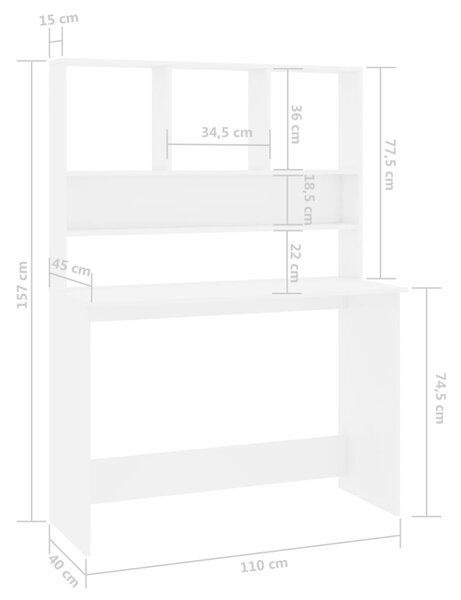 VidaXL Γραφείο με Ράφια Γυαλιστερό Λευκό 110x45x157 εκ. Μοριοσανίδα
