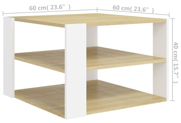 VidaXL Τραπεζάκι Σαλονιού Λευκό/Sonoma Δρυς 60x60x40 εκ. Μοριοσανίδα