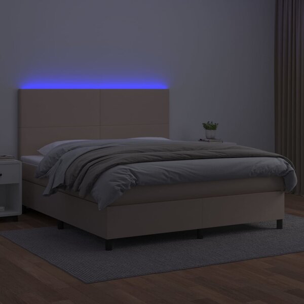 VidaXL Κρεβάτι Boxspring Στρώμα&LED Καπουτσίνο 160x200 εκ. Συνθ. Δέρμα