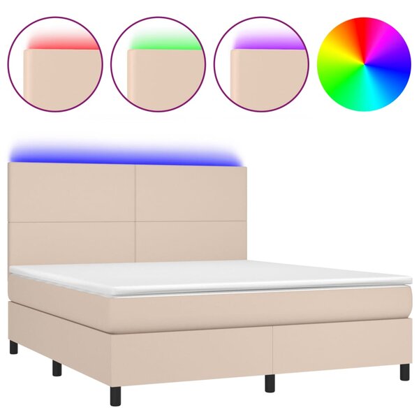 VidaXL Κρεβάτι Boxspring Στρώμα&LED Καπουτσίνο 160x200 εκ. Συνθ. Δέρμα