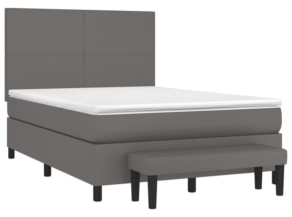 VidaXL Κρεβάτι Boxspring με Στρώμα Γκρι 140x190εκ. από Συνθετικό Δέρμα