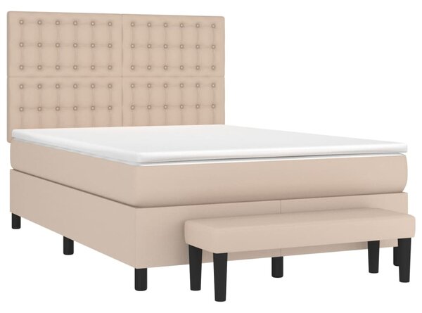 VidaXL Κρεβάτι Boxspring με Στρώμα Καπουτσίνο 140x190εκ.από Συνθ.Δέρμα