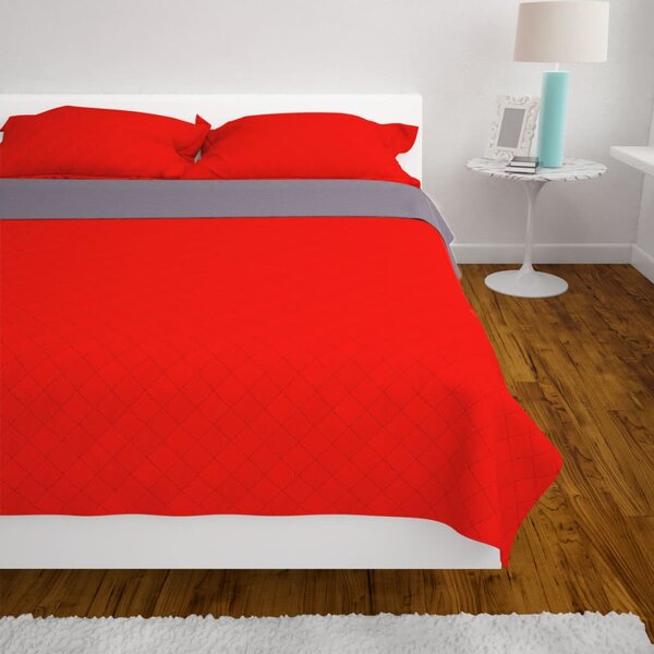 131555 vidaXL Double-sided Quilted Bedspread Red and Grey 170x210 cm