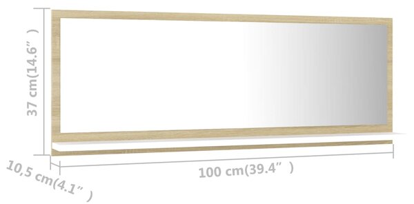 VidaXL Καθρέφτης Μπάνιου Λευκό/Sonoma Δρυς 100x10,5x37 εκ. Μοριοσανίδα