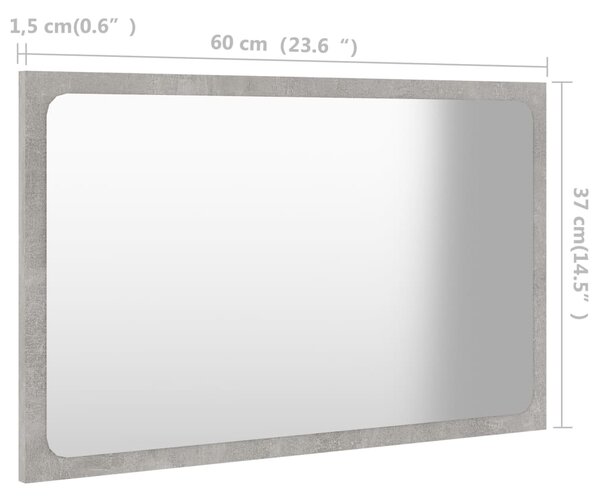 VidaXL Καθρέφτης Μπάνιου Γκρι Σκυροδέματος 60x1,5x37 εκ. Μοριοσανίδα