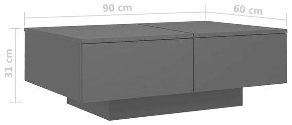 VidaXL Τραπεζάκι Σαλονιού Γκρι 90 x 60 x 31εκ. από Μοριοσανίδα