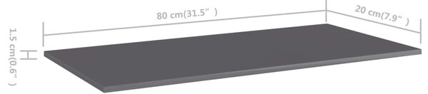 VidaXL Ράφια Βιβλιοθήκης 8 τεμ. Γυαλ. Γκρι 80x20x1,5 εκ. Μοριοσανίδα