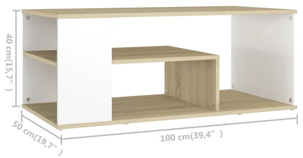 VidaXL Τραπεζάκι Σαλονιού Λευκό/Sonoma Δρυς 100x50x40 εκ. Μοριοσανίδα