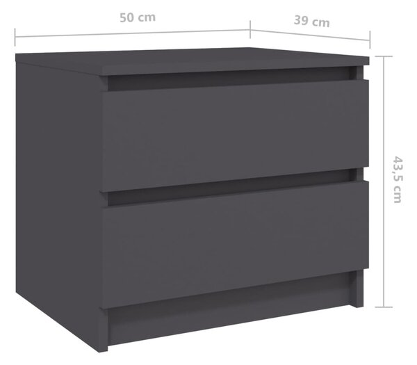 VidaXL Κομοδίνα 2 τεμ. Γκρι 50 x 39 x 43,5 εκ. από Μοριοσανίδα