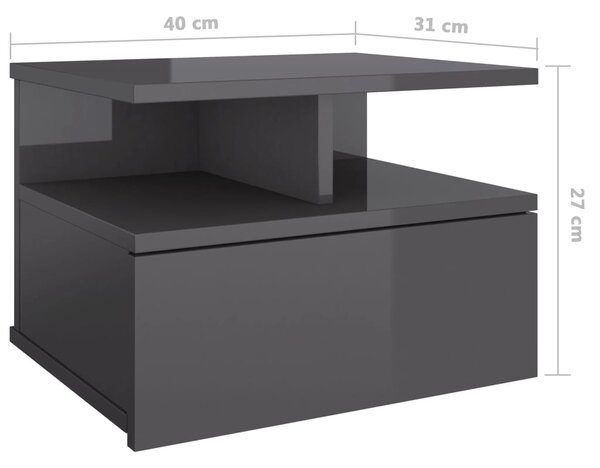 VidaXL Κομοδίνο Κρεμαστό Γυαλιστερό Γκρι 40x31x27 εκ. από Επεξ. Ξύλο