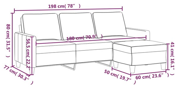 VidaXL Καναπές Τριθέσιος Μαύρος 180 εκ. Υφασμάτινος με Υποπόδιο