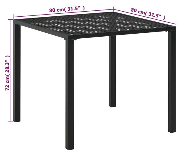 VidaXL Τραπέζι Κήπου Μαύρο 80 x 80 x 72 εκ. Ατσάλινο