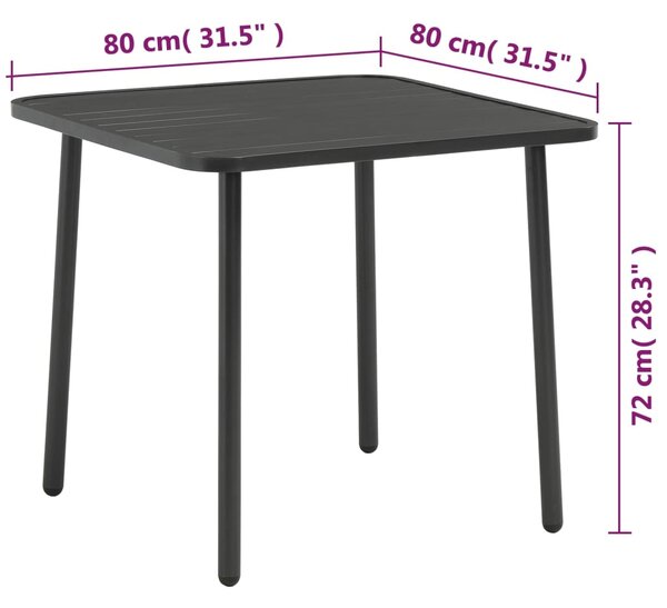 VidaXL Τραπέζι Κήπου Σκούρο Γκρι 80 x 80 x 72 εκ. Ατσάλινο