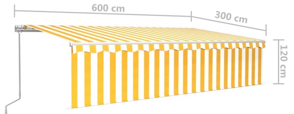 VidaXL Τέντα Συρόμενη Χειροκίνητη με Σκίαστρο&LED Κίτρινο/Λευκό 6x3 μ