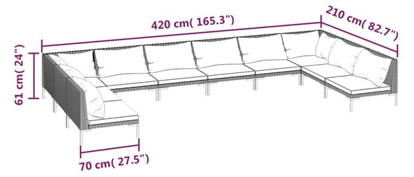 VidaXL Σαλόνι Κήπου 10 τεμ. Σκούρο Γκρι Συνθετ. Ρατάν με Μαξιλάρια