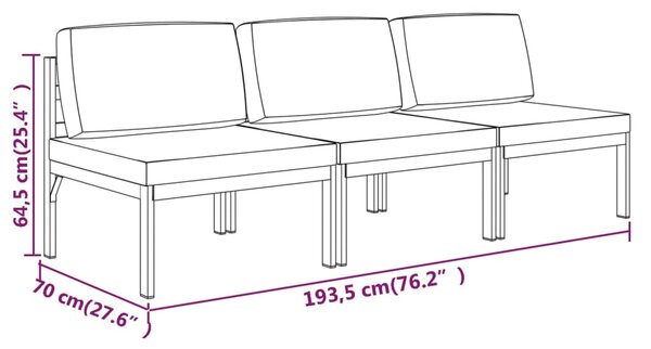 VidaXL Καναπές Κήπου Τριθέσιος Ανθρακί από Αλουμίνιο με Μαξιλάρια